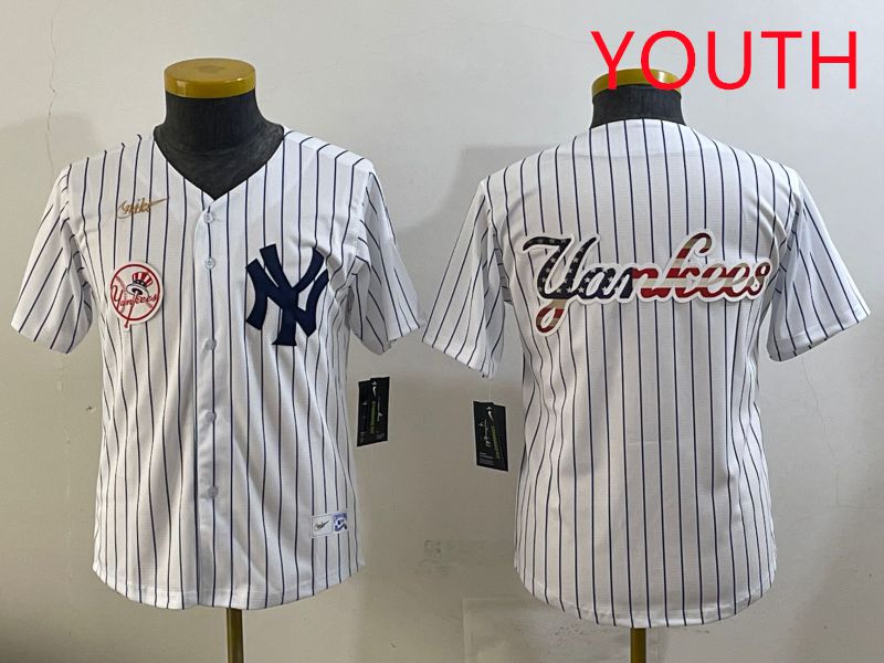 Youth 2025 New York Yankees Blank White Stripe Throwback Nike MLB Jersey style 32